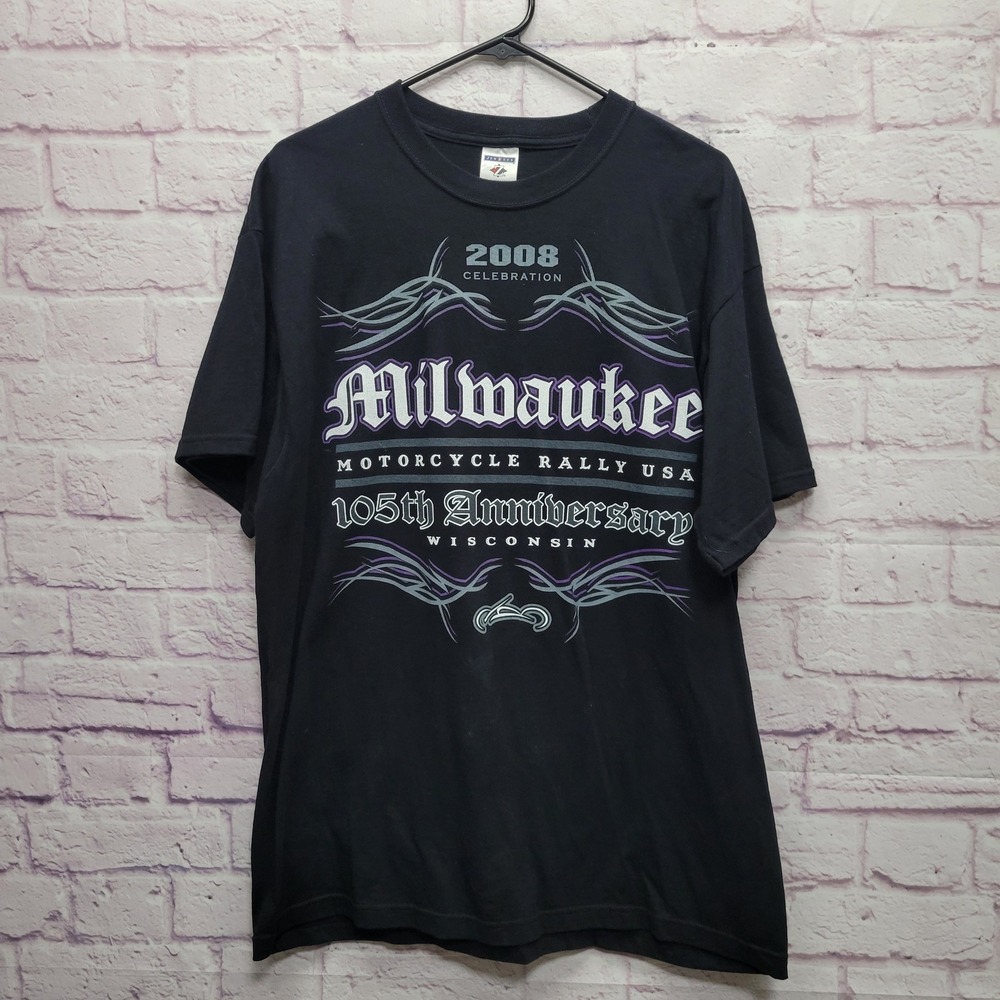 Jerzees 2008 Milwaukee Motorcycle Rally‎ Shirt Sz XL Oversized Goth Biker Y2k